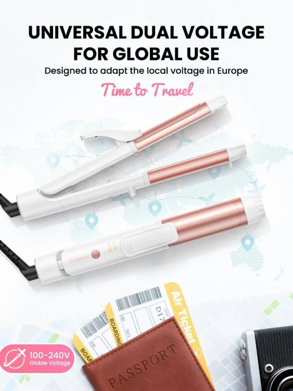 Mini Dual Voltage Curling Iron - 1.25” Ceramic Plates, Travel-Friendly